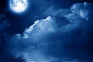 sky, Water, Night, Moon, Clouds, Nature