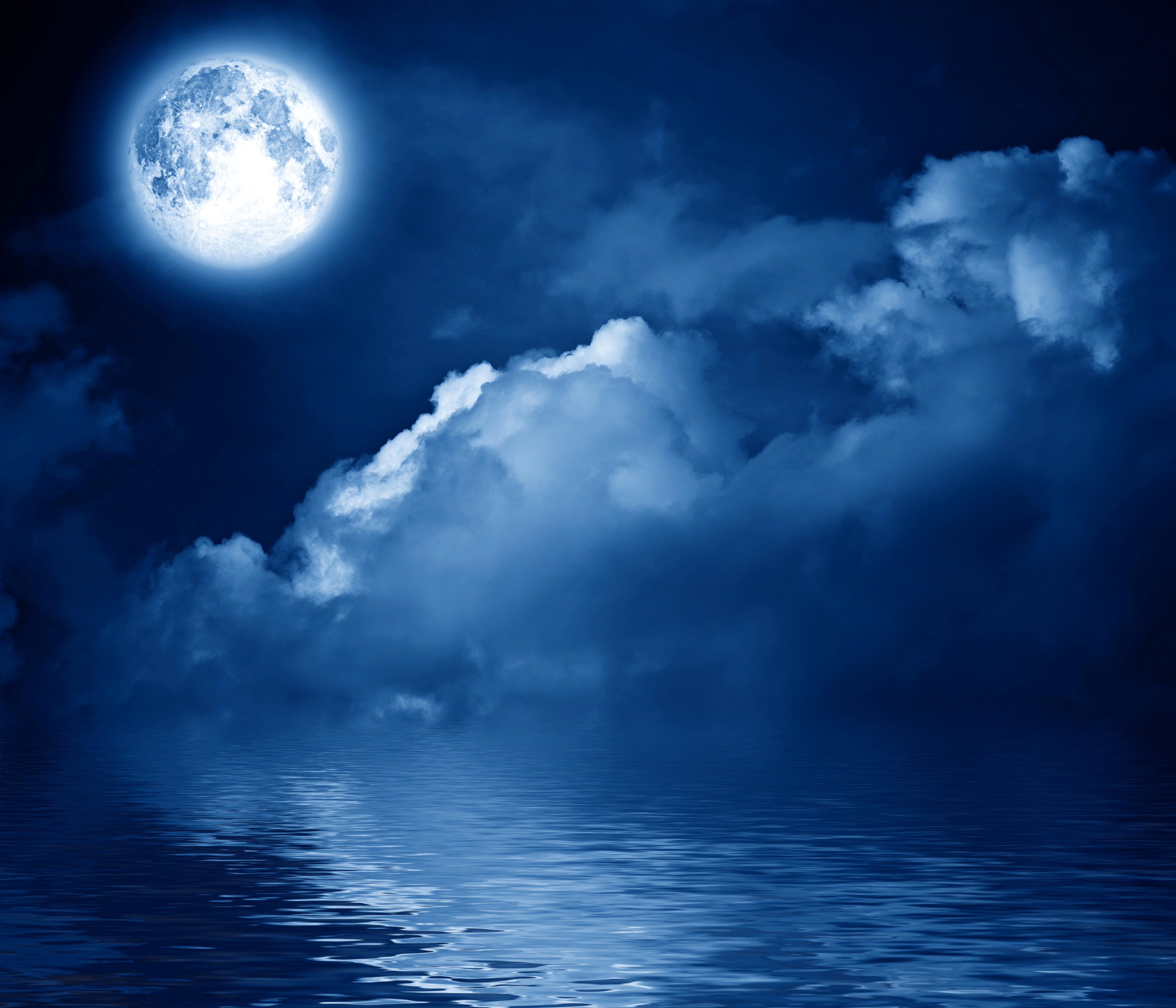 sky, Water, Night, Moon, Clouds, Nature Wallpaper