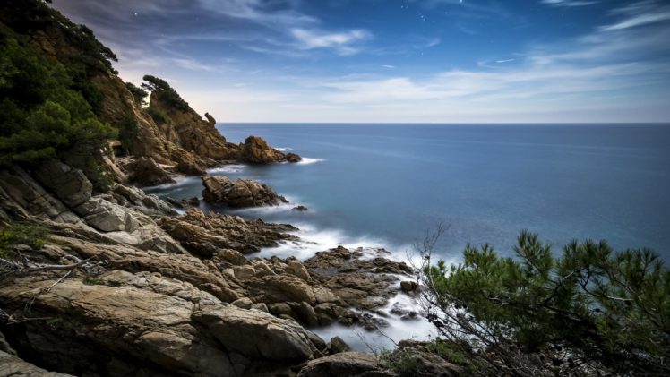 spain, Coast, Scenery, Stones, Sea, Crag, Blanes, Catalonia, Nature HD Wallpaper Desktop Background