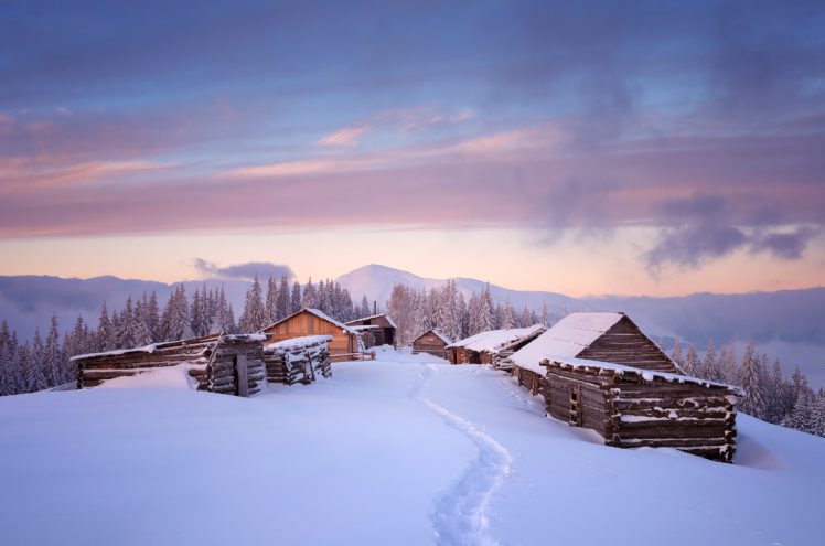 winter, Houses, Sky, Snow, Nature HD Wallpaper Desktop Background