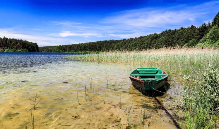 poland, Lake, Boat, Forests, Kotel, Lake, Nature HD Wallpaper Desktop Background