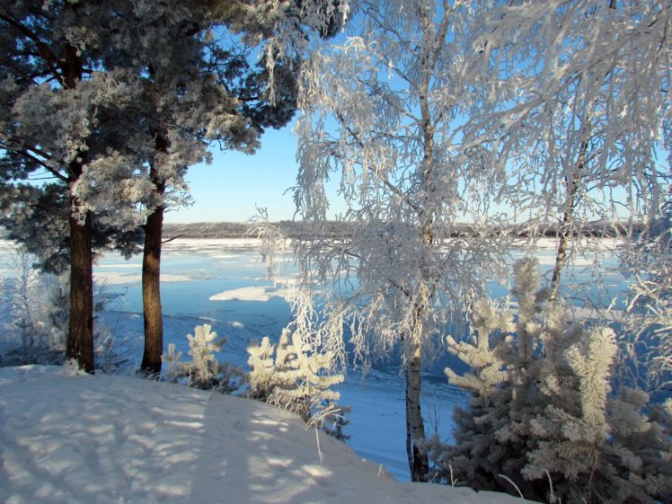 russia, Winter, Rivers, Trees, Snow, Fir, Nature HD Wallpaper Desktop Background
