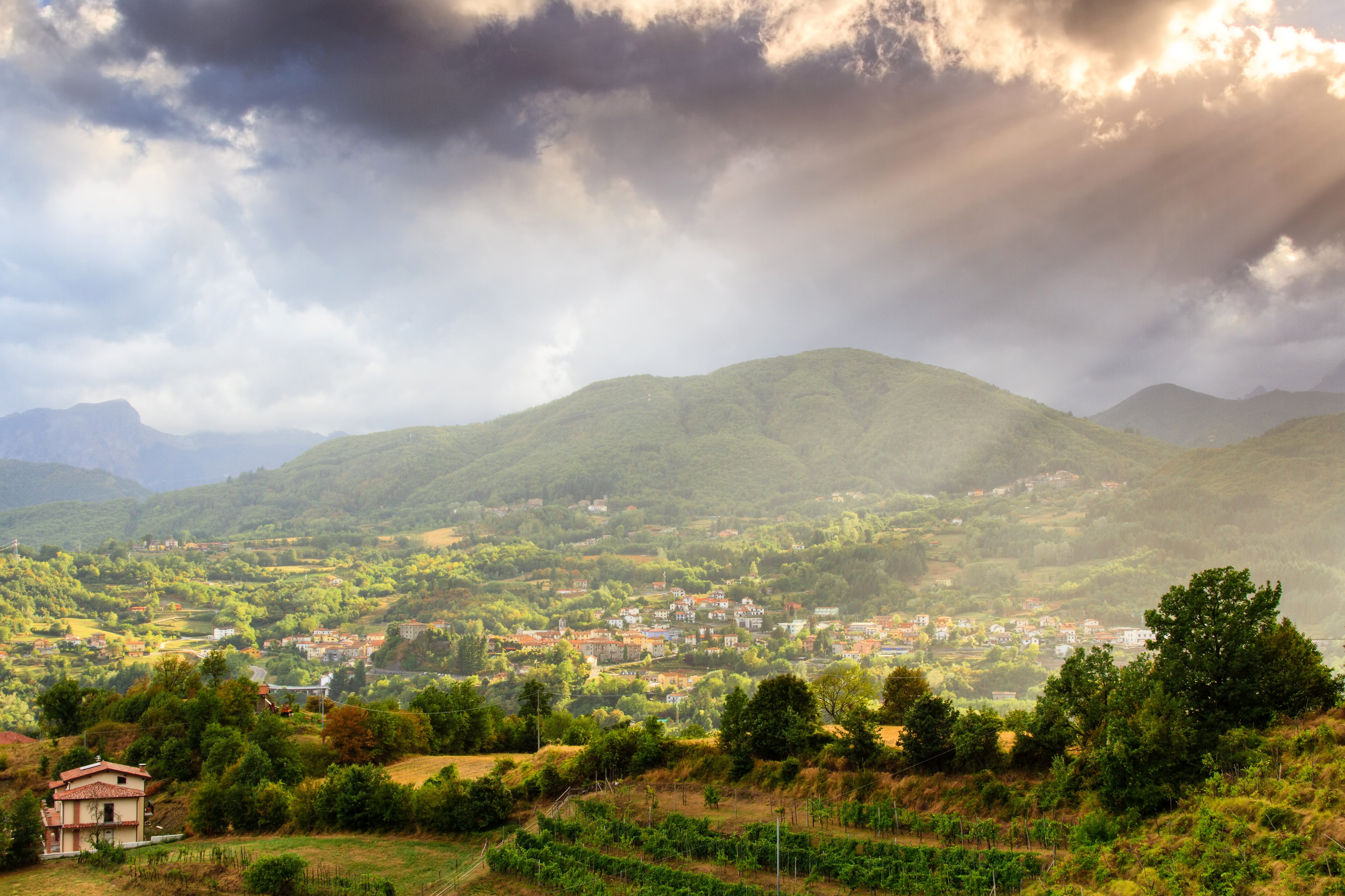 italy, Scenery, Mountains, Houses, Clouds, Garfagnana, Tuscany, Nature Wallpaper