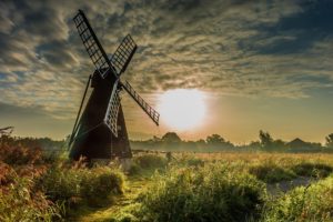 scenery, Sunrises, And, Sunsets, Sky, Mill, Grass, Nature
