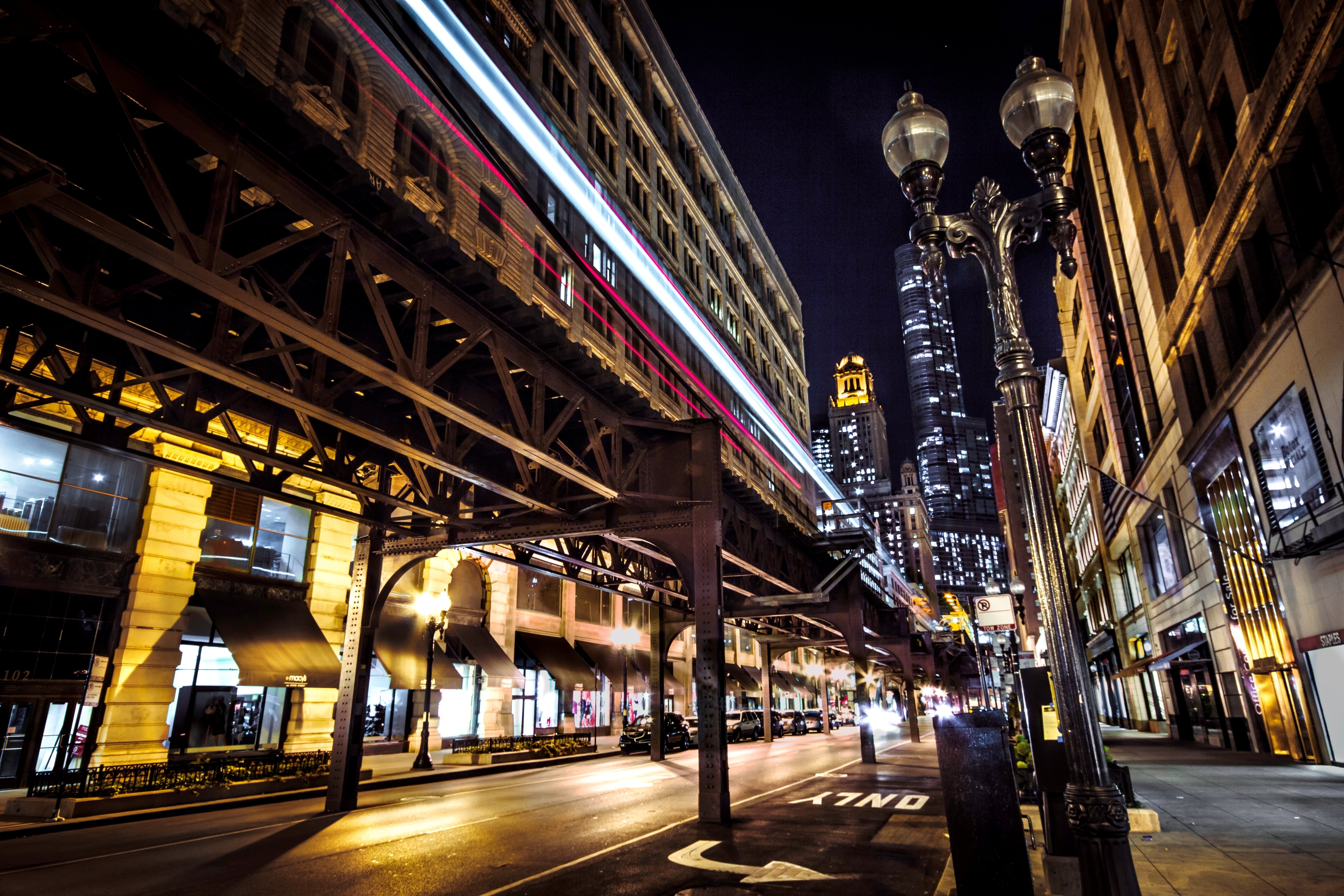 houses, Usa, Night, Street, Street, Lights, Chicago, City, Wabash, Avenue, Cities Wallpaper