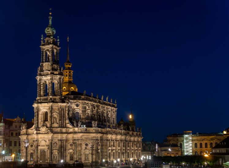 dresden, Germany, Temples, Night, Street, Lights, Kath, Hofkirche, Cities HD Wallpaper Desktop Background