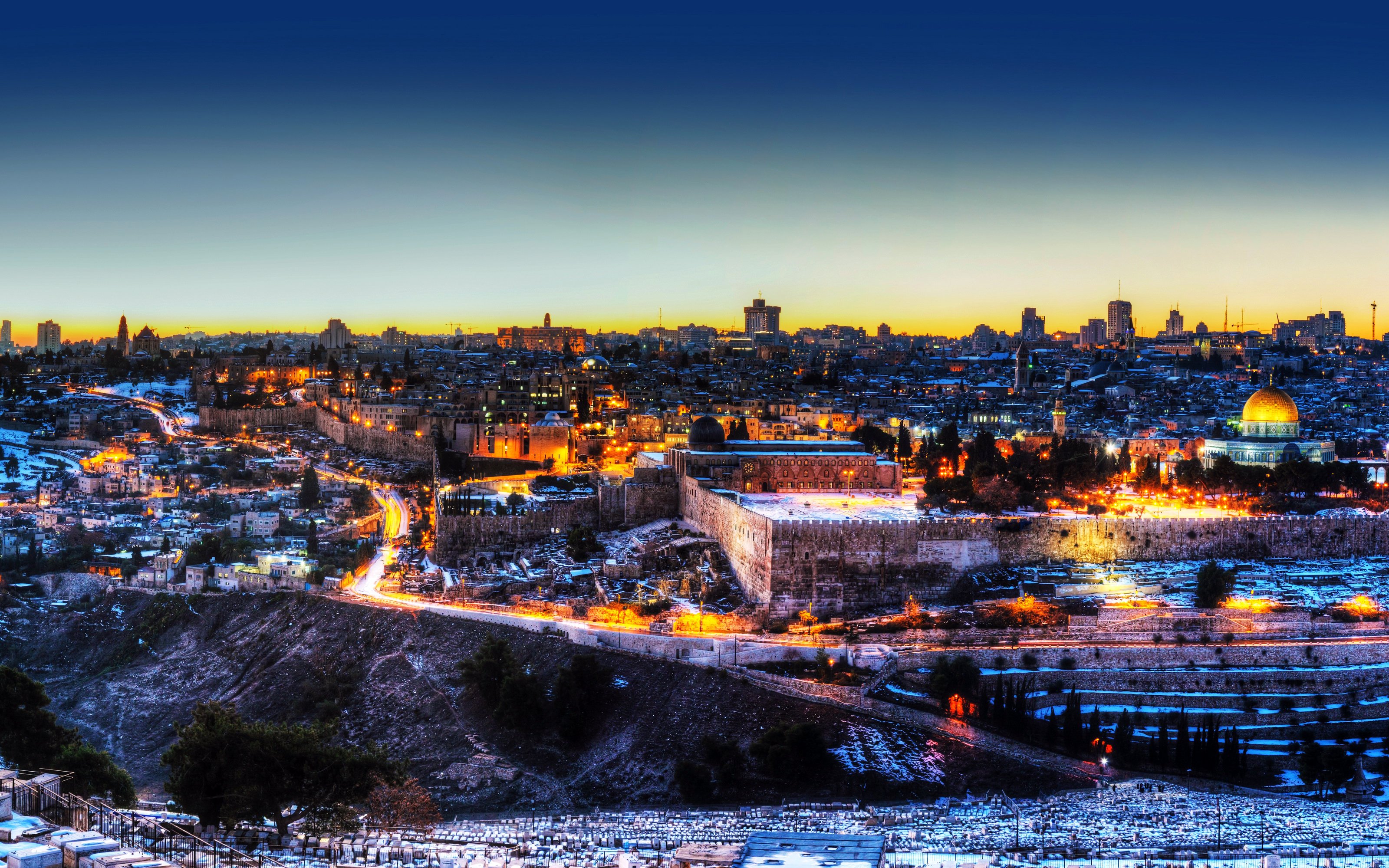 Israel Houses Temples Night Jerusalem Cities Wallpapers HD