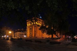poland, Houses, Temples, Street, Night, Street, Lights, Sandomierz, Cities