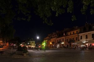 poland, Houses, Street, Night, Street, Lights, Sandomierz, Cities