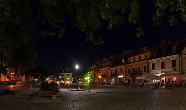 poland, Houses, Street, Night, Street, Lights, Sandomierz, Cities HD Wallpaper Desktop Background