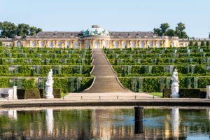 germany, Sculptures, Palace, Design, Stairs, Shrubs, Palace, Sanssouci, Potsdam, Cities