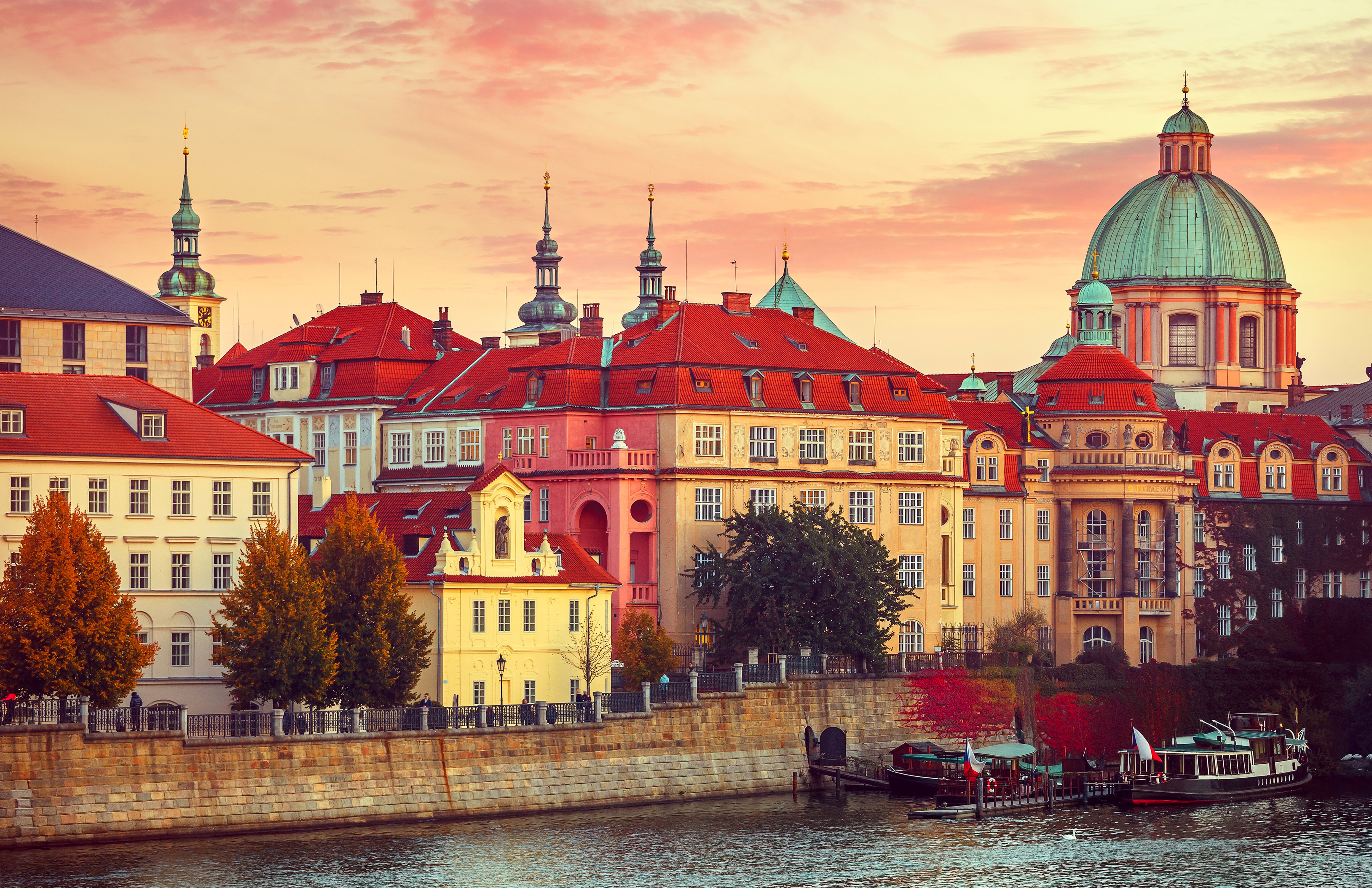 prague, Czech, Republic, Houses, Rivers, Marinas, Motorboat, Cities Wallpaper