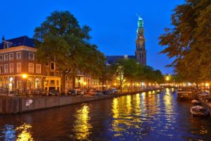 houses, Netherlands, Canal, Street, Lights, Amsterdam, Cities