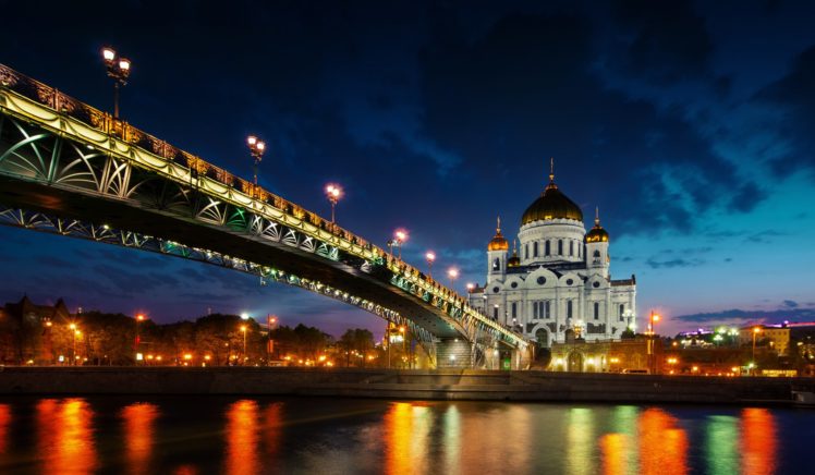 bridges, Rivers, Russia, Night, Cathedral, Of, Christ, The, Saviour, Cities HD Wallpaper Desktop Background