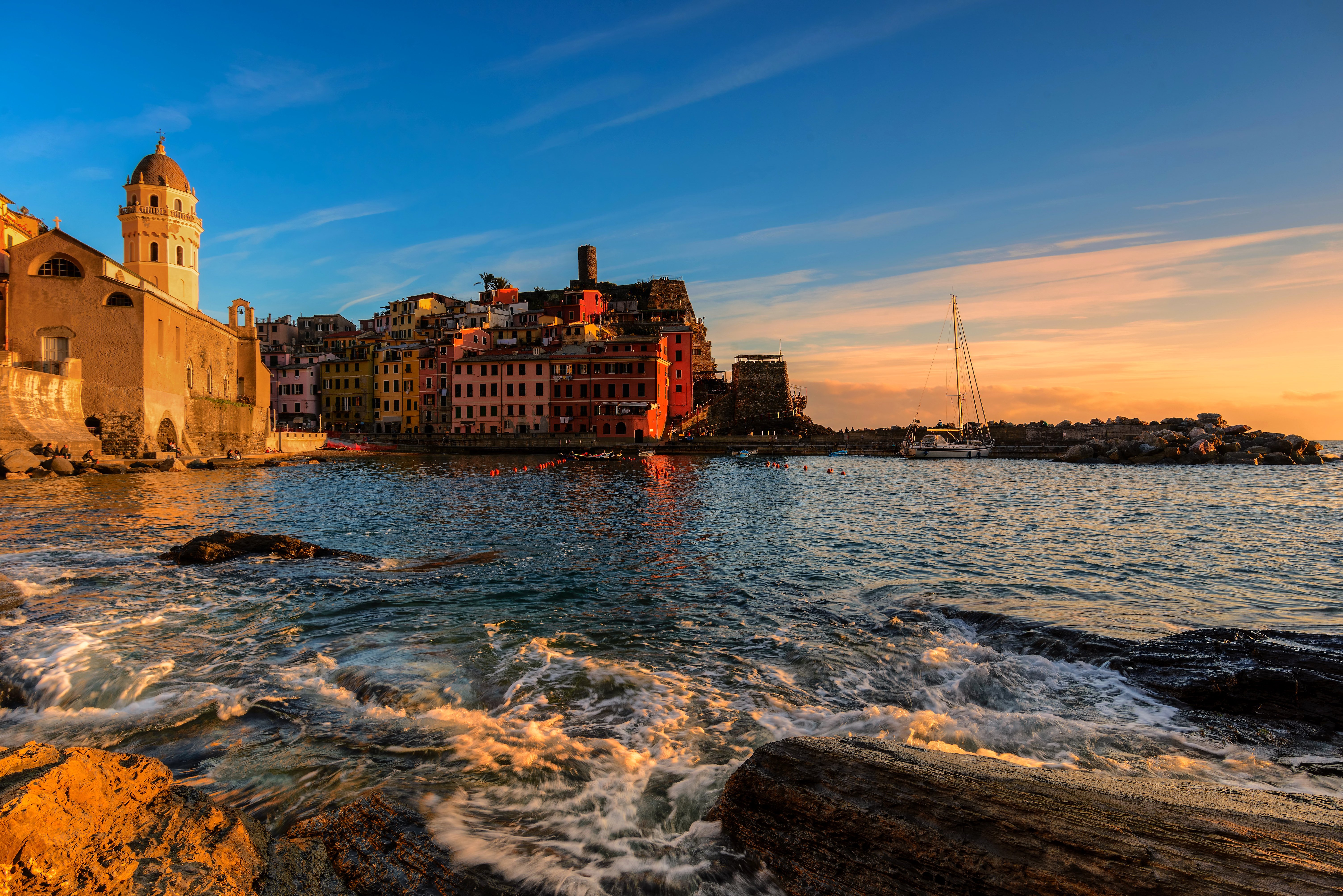 italy, Houses, Sea, Waves, Sunrises, And, Sunsets, Coast, Vernazza, Cities Wallpaper