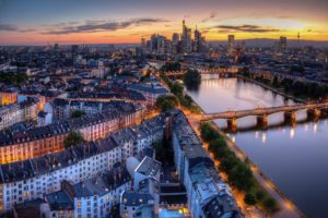 evening, Bridges, Rivers, Houses, Germany, Frankfurt, Cities