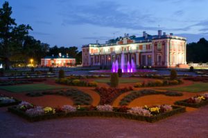 estonia, Fountains, Palace, Night, Lawn, Kadriorg,  catharinenthal , Palace, Tallinn, Cities