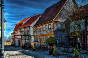 germany, Houses, Street, Shrubs, Bench, Hdr, Obernhain, Cities