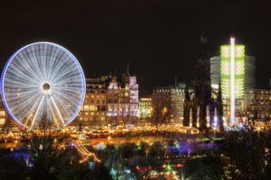 scotland, Houses, Night, Ferris, Wheel, Edinburgh, Cities