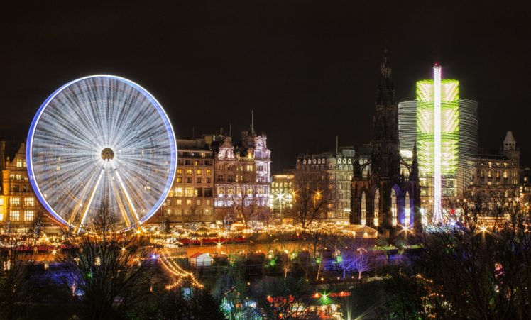 scotland, Houses, Night, Ferris, Wheel, Edinburgh, Cities HD Wallpaper Desktop Background