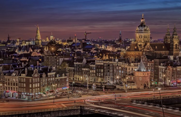 houses, Netherlands, Amsterdam, Night, Cities HD Wallpaper Desktop Background