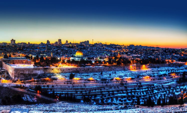 israel, Houses, Temples, Winter, Night, Street, Lights, Jerusalem, Cities HD Wallpaper Desktop Background