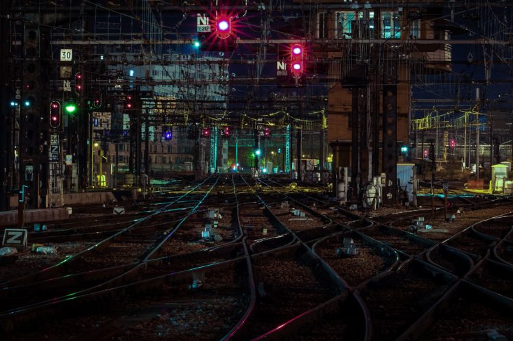 railroad, Night, Cities HD Wallpaper Desktop Background