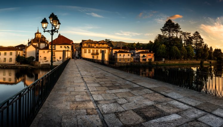portugal, Houses, Bridges, Evening, Street, Lights, Roman, Bridge, Chaves, Cities HD Wallpaper Desktop Background