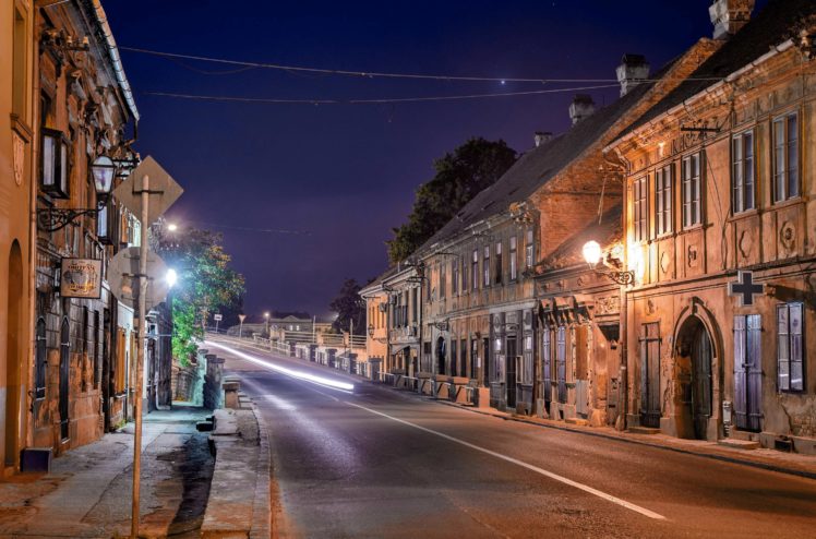 houses, Roads, Serbia, Street, Night, Street, Lights, Novi, Sad, Cities HD Wallpaper Desktop Background