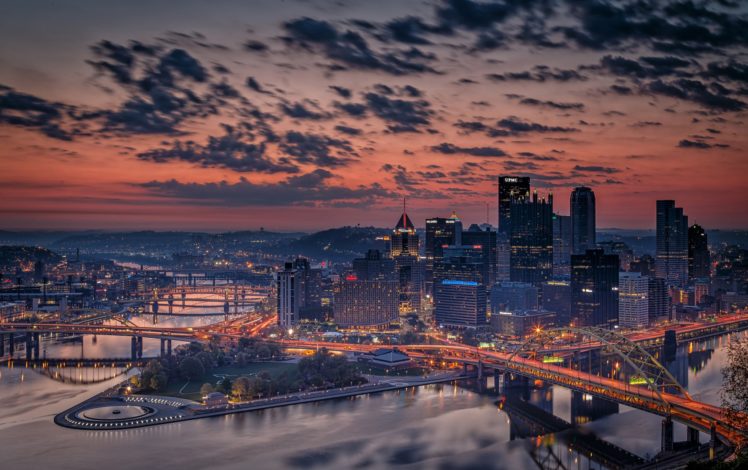 evening, Bridges, Houses, Usa, Clouds, Pennsylvania, Pittsburgh, Cities HD Wallpaper Desktop Background
