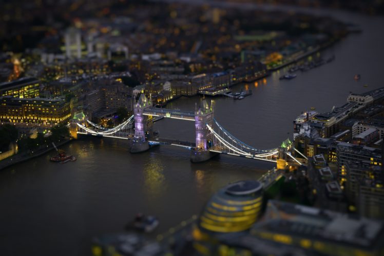 bridges, Rivers, From, Above, Night, London, Tiltshift, Cities HD Wallpaper Desktop Background