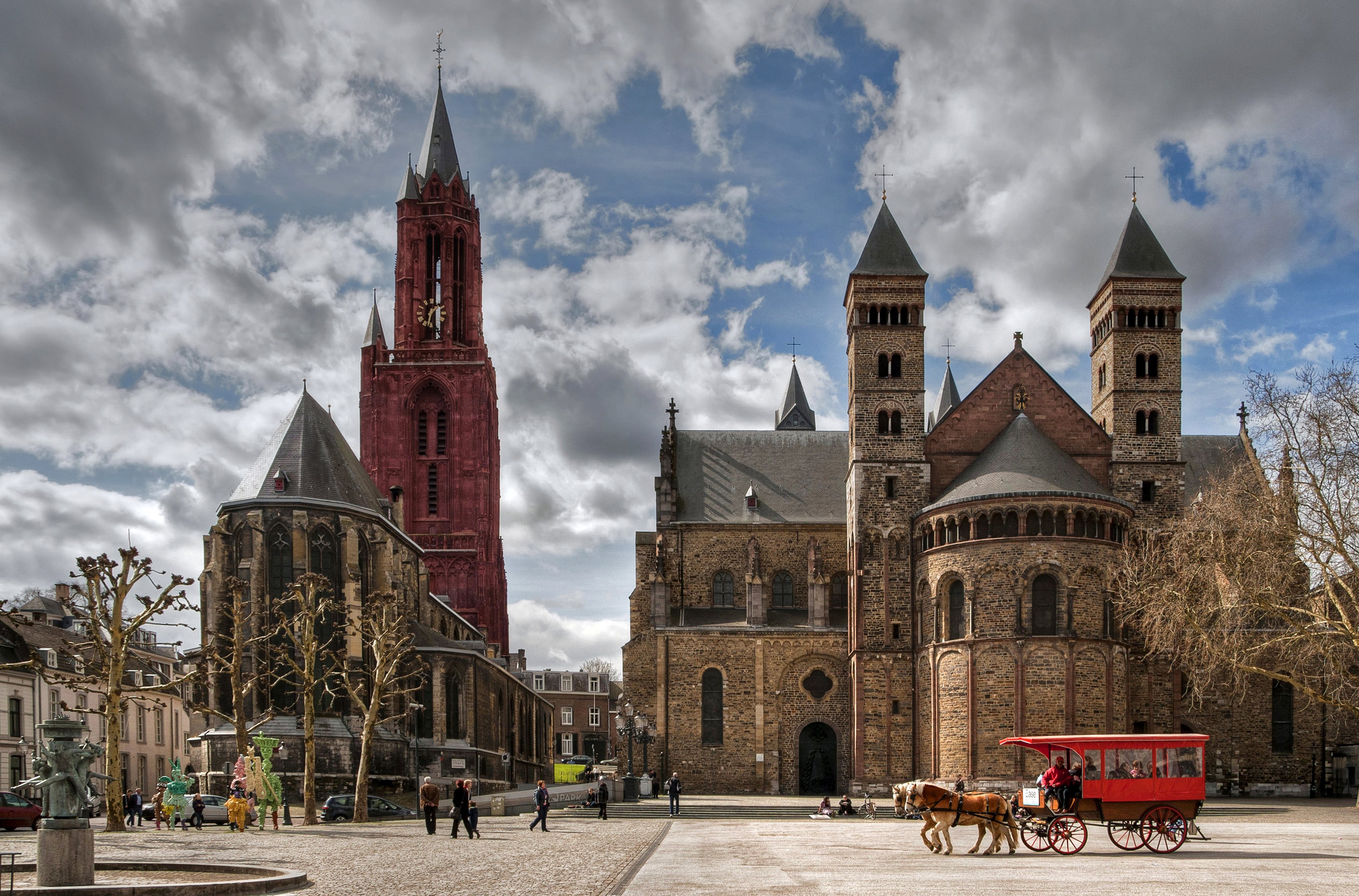 netherlands, Houses, Temples, Street, Carriage, Clouds, Maastricht, Cities Wallpaper