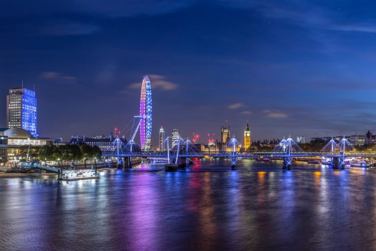 united, Kingdom, Houses, Rivers, Bridges, London, Ferris, Wheel, Night, Cities HD Wallpaper Desktop Background