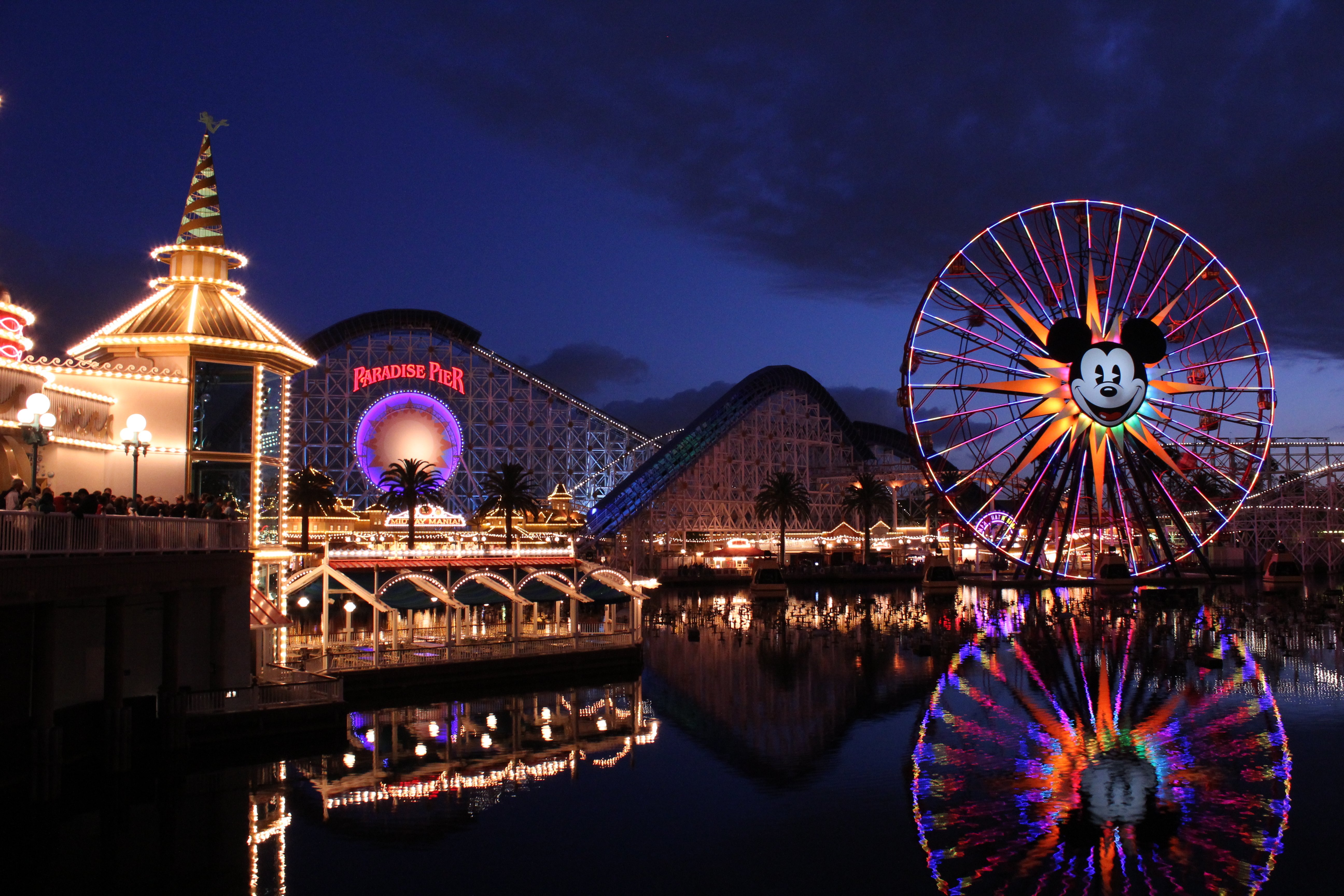 usa, Disneyland, Night, Ferris, Wheel, California, Paradise, Pier, Adventure, Resort, Cities Wallpaper