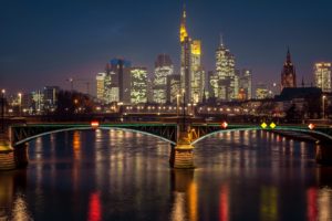 germany, Houses, Rivers, Bridges, Night, Street, Lights, Frankfurt, Cities