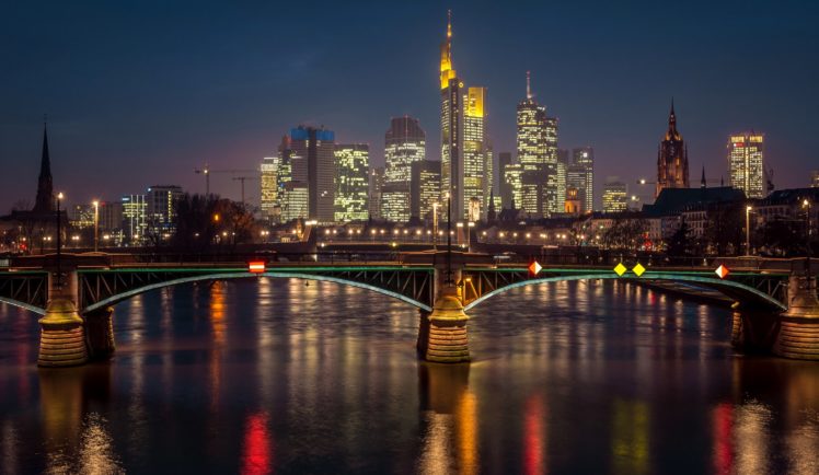 germany, Houses, Rivers, Bridges, Night, Street, Lights, Frankfurt, Cities HD Wallpaper Desktop Background