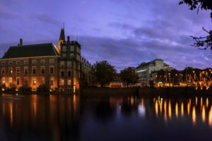 netherlands, Houses, Canal, Night, Hague, Cities