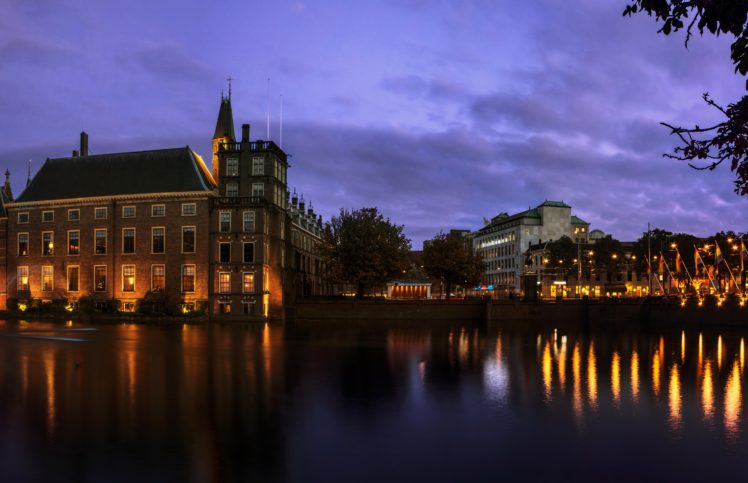 netherlands, Houses, Canal, Night, Hague, Cities HD Wallpaper Desktop Background