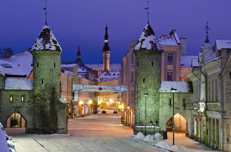 estonia, Winter, Houses, Street, Night, Street, Lights, Tallinn, Cities HD Wallpaper Desktop Background
