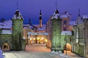 estonia, Winter, Houses, Street, Night, Street, Lights, Tallinn, Cities