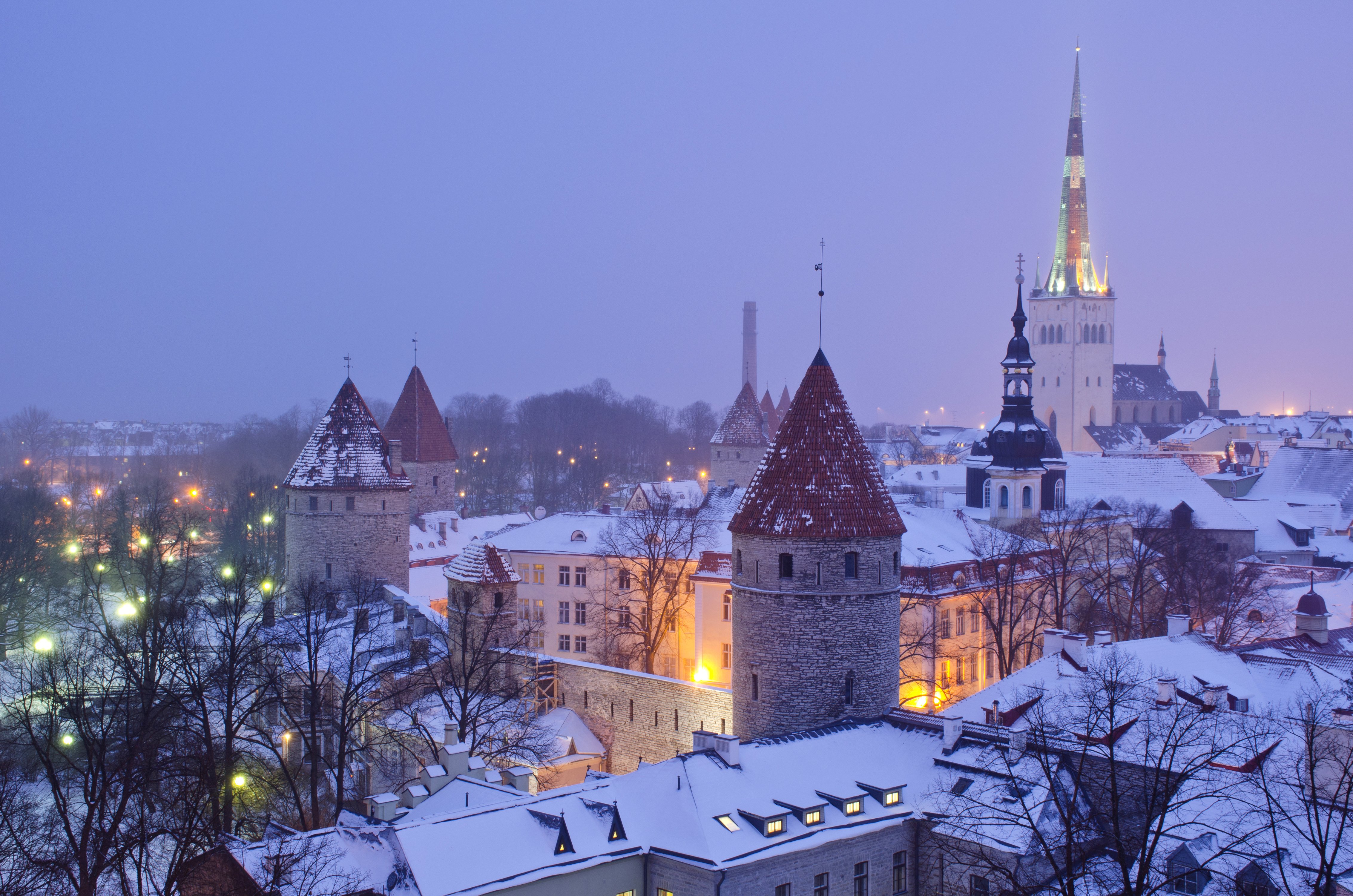 estonia, Houses, Winter, Night, Tallinn, Cities Wallpaper