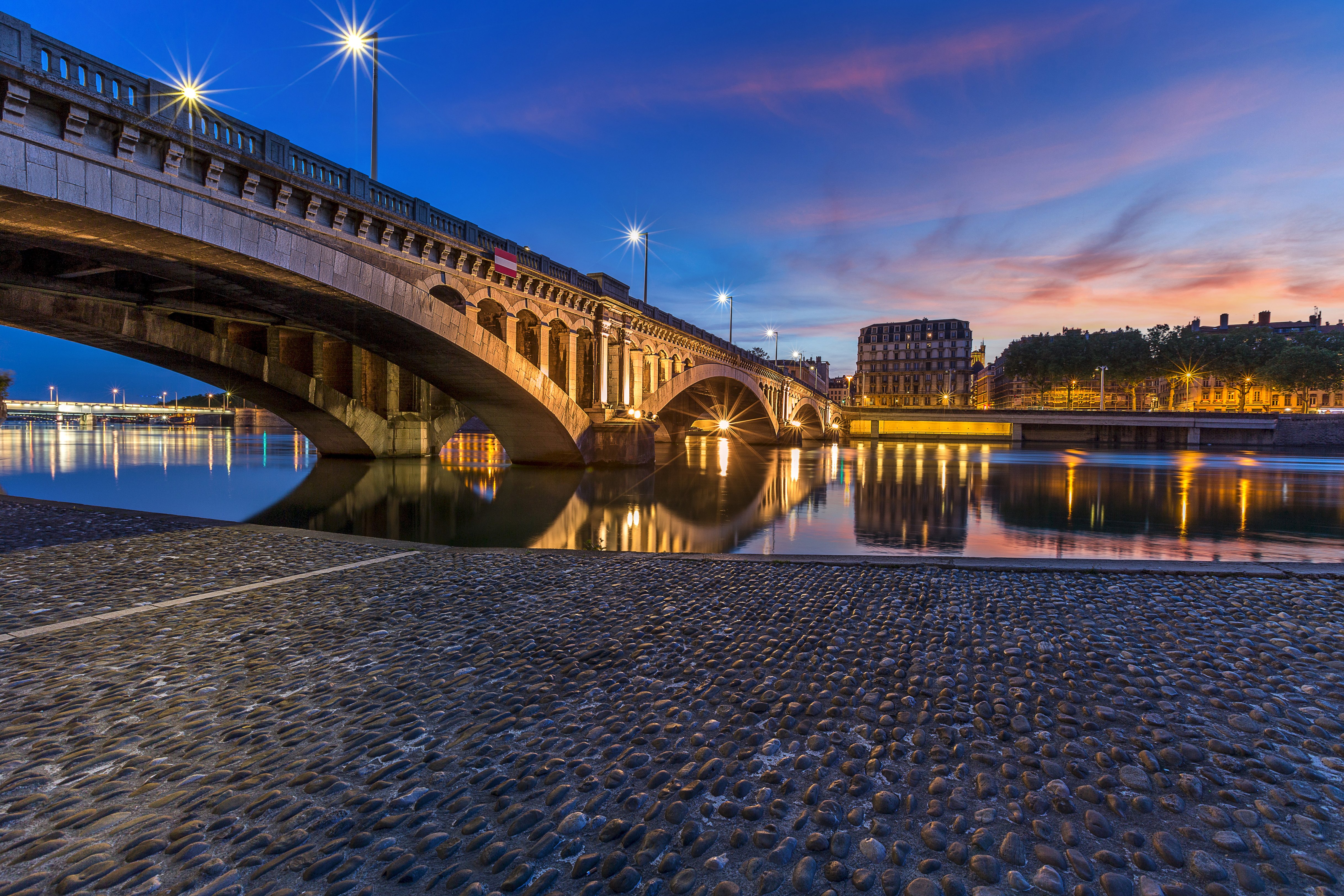 france, Houses, Rivers, Bridges, Night, Street, Lights, Lyon, Cities Wallpaper