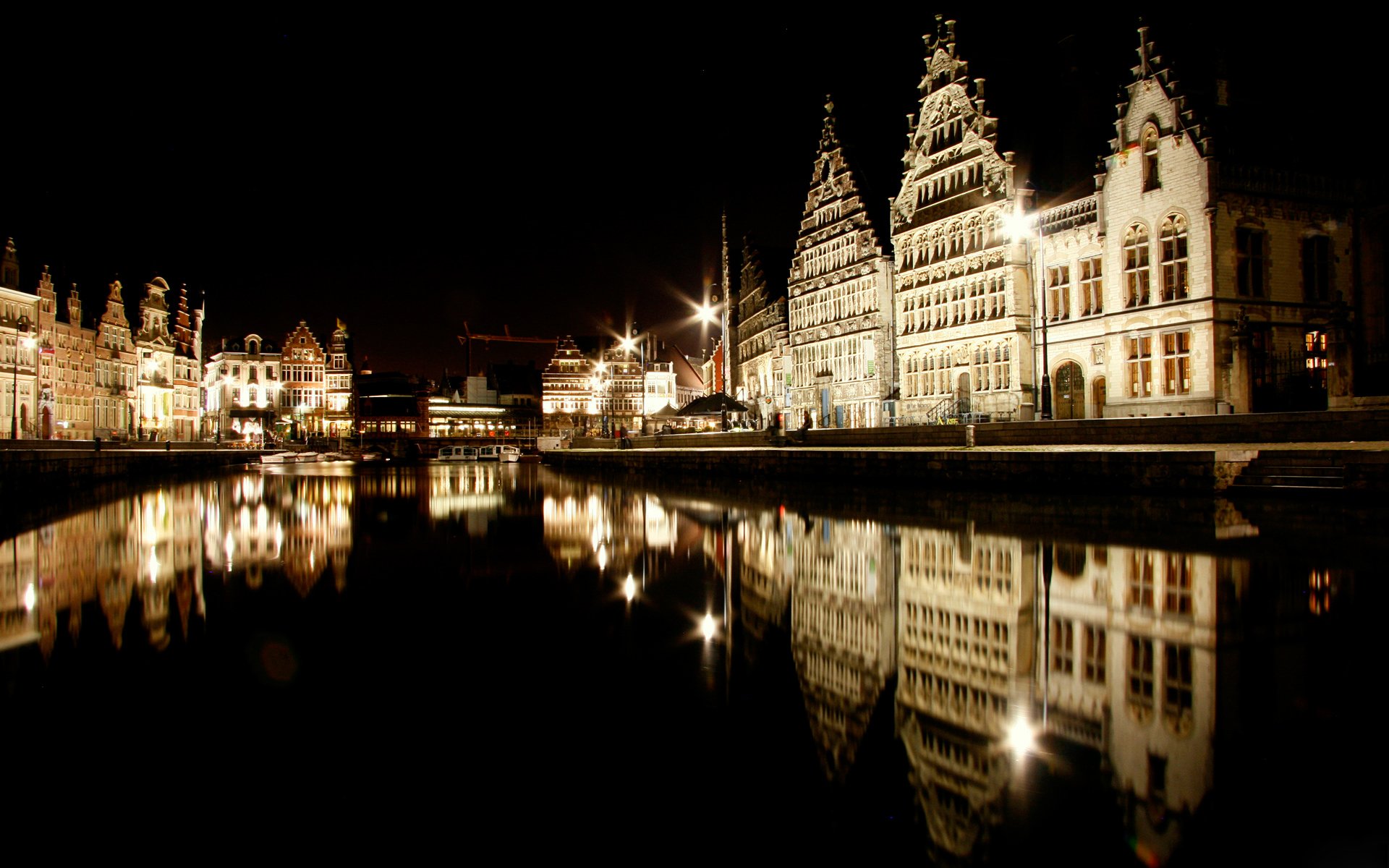 houses, Rivers, Belgium, Night, Ghent, Cities Wallpaper