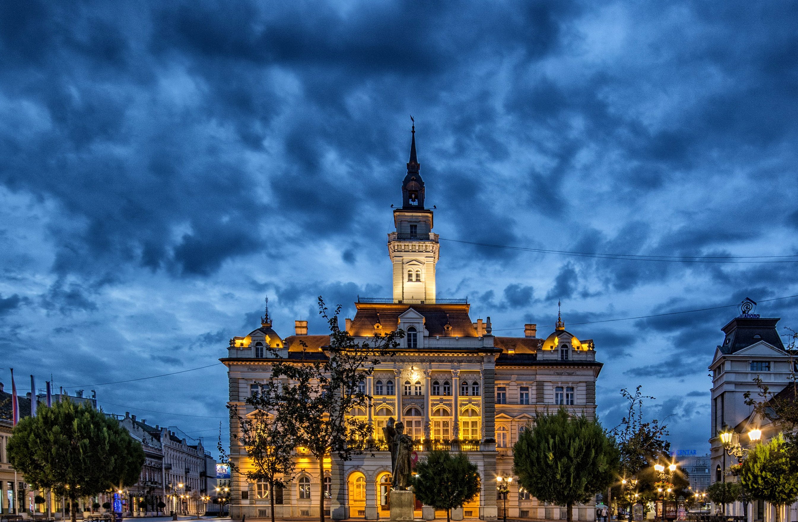houses, Serbia, Street, Night, Street, Lights, Novi, Sad, Cities Wallpaper