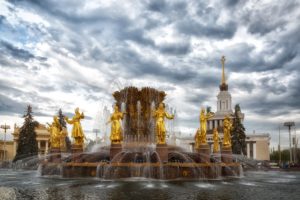 russia, Moscow, Parks, Fountain, Sculptures, Clouds, Vdnh, Cities