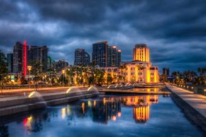 usa, Houses, Fountains, San, Diego, Night, Street, Lights, Hdr, Cities
