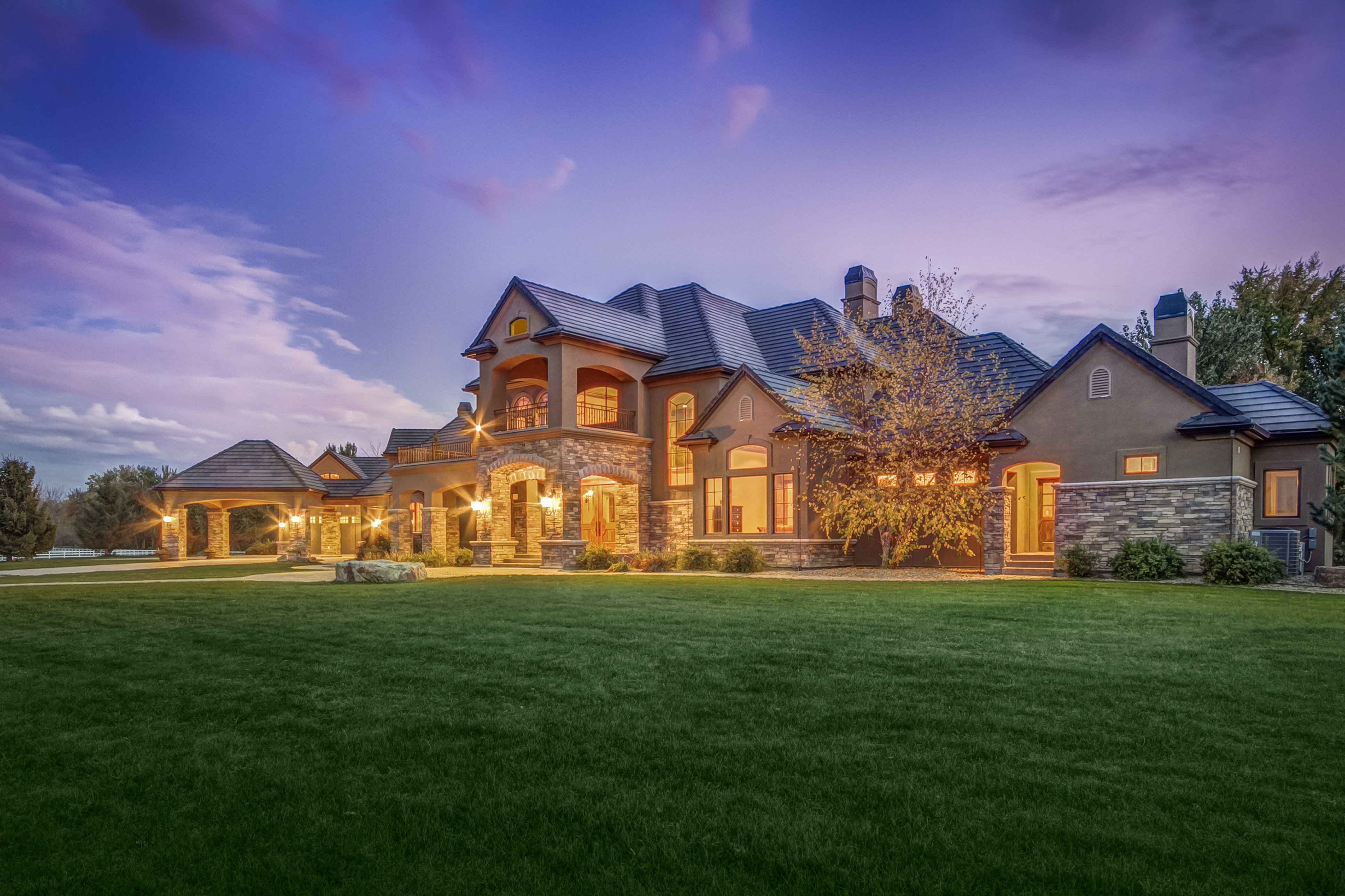 houses, Mansion, Design, Lawn, Night, Street, Lights, Cities Wallpaper