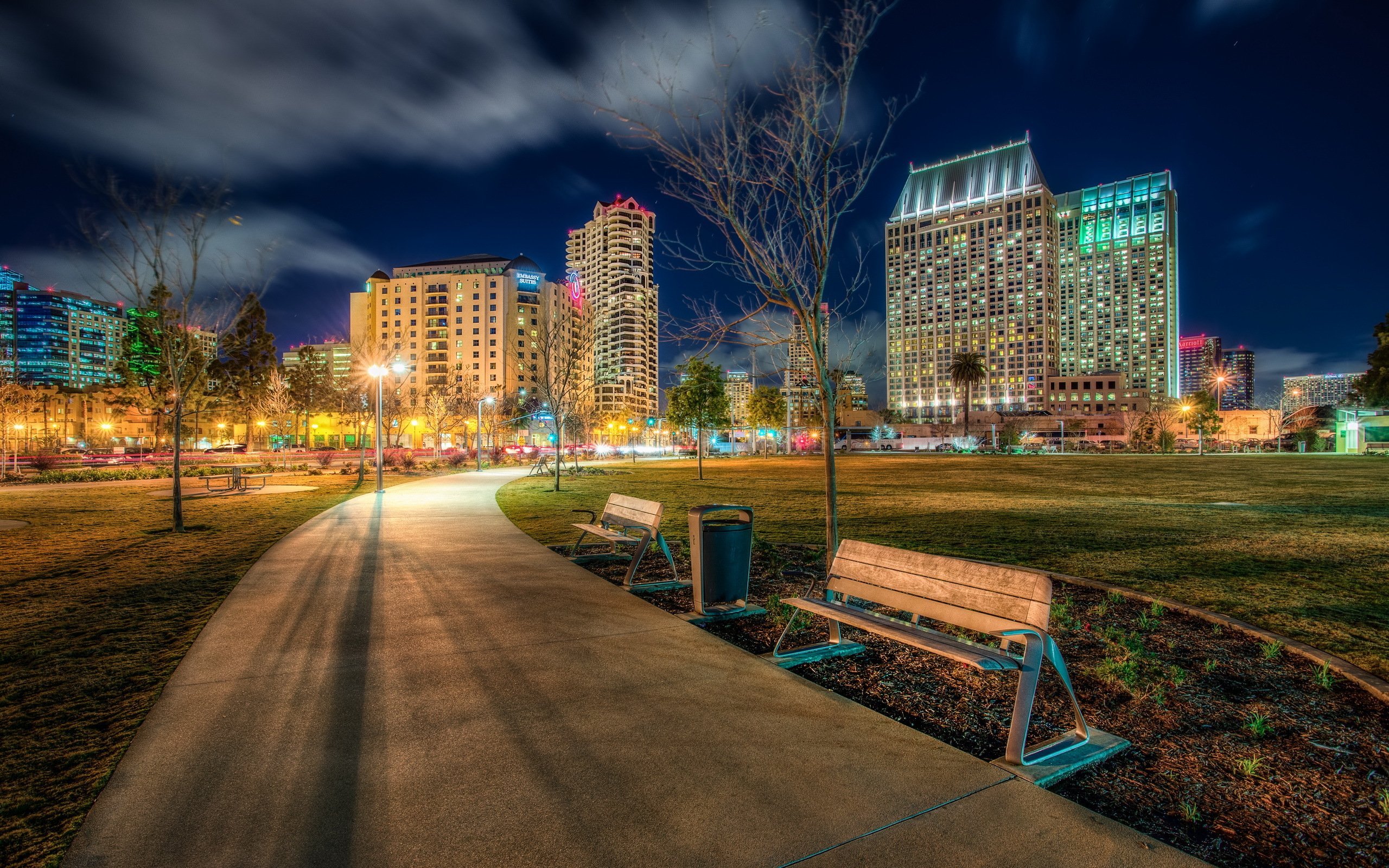 parks, Houses, Usa, Hdr, Night, Bench, Pavement, California, San, Diego, Marina, Ruocco, Cities Wallpaper