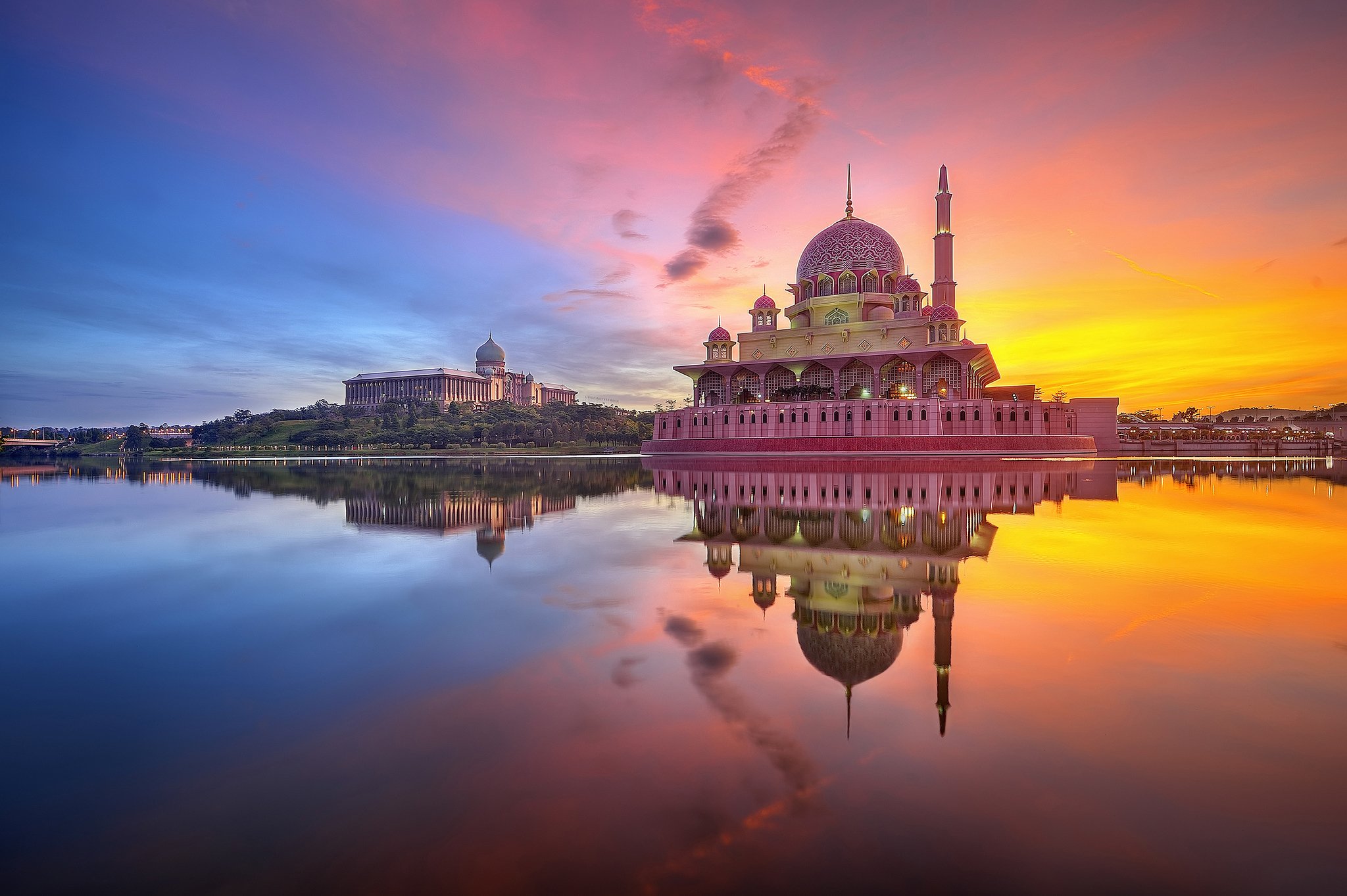 evening, Malaysia, Lake, Temples, Putrajaya, Cities Wallpaper