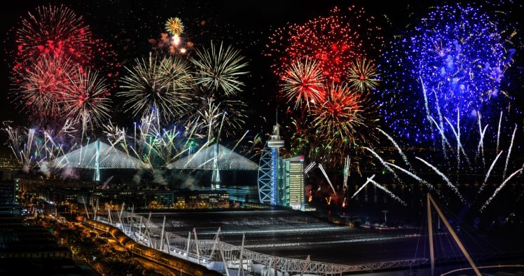 fireworks, Bridges, Portugal, Night, Lisbon, Vasco, Da, Gama, Cities HD Wallpaper Desktop Background